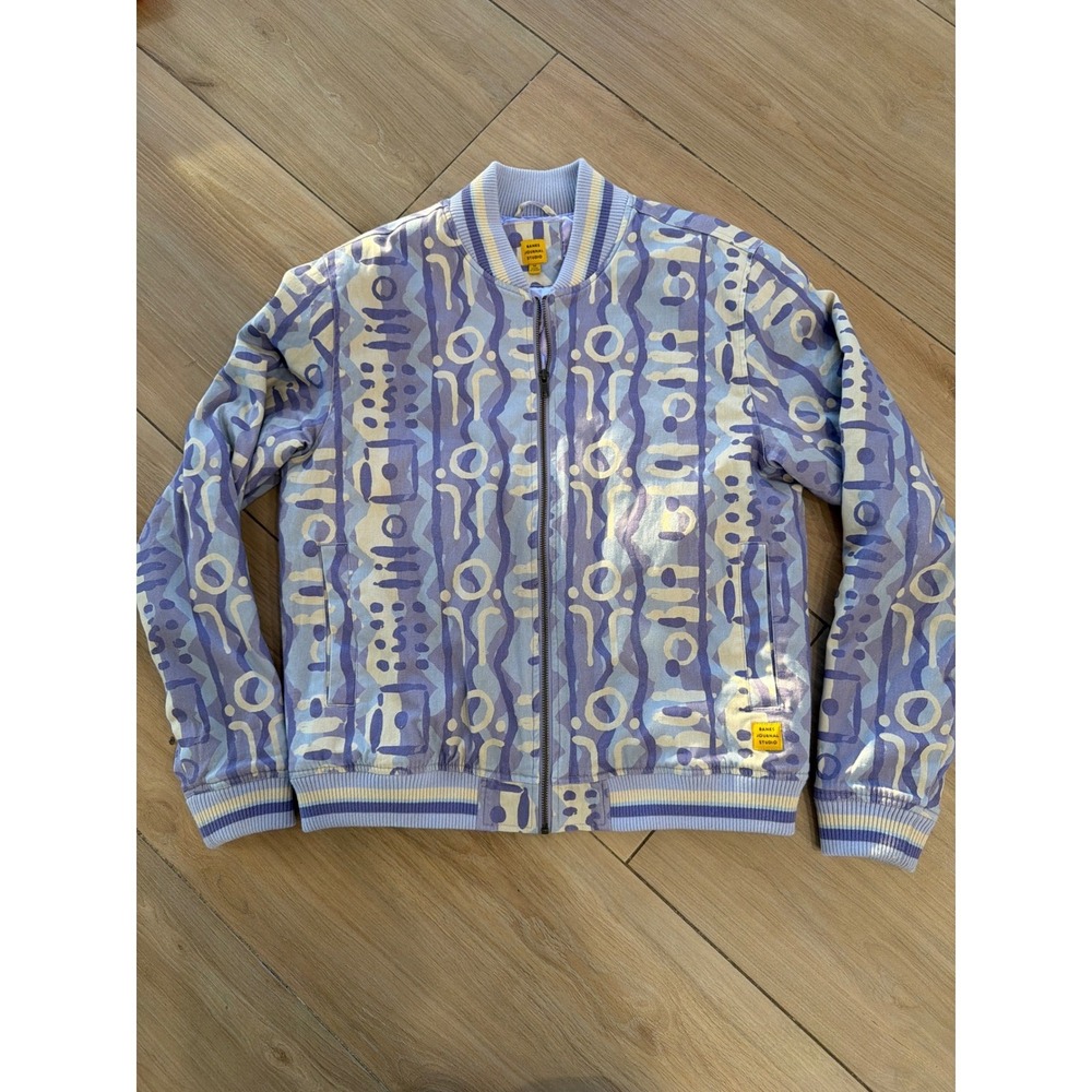 Banks Journal Studio Mens Abstract‎ Print Bomber Jacket Lavender Blue Size M